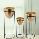 Golden egg shaped pot with stand | Indoor planter stand set