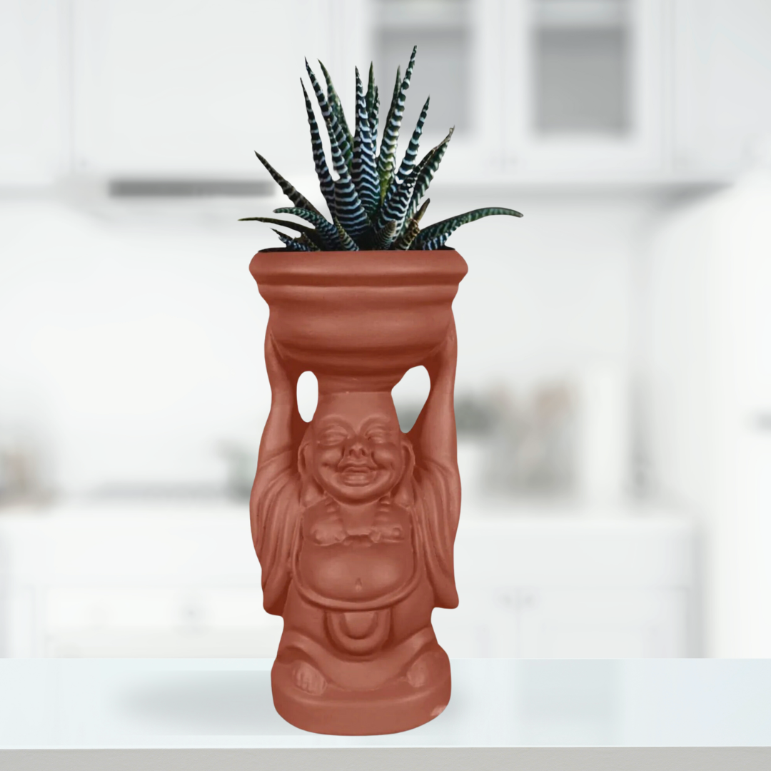 Laughing Buddha terracotta planter