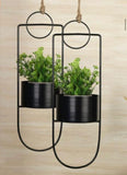 Set of 2 black metal hanging planters