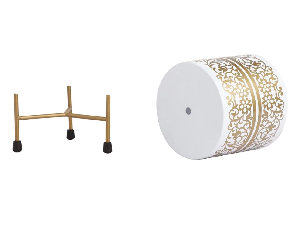 Golden motif white ceramic planter