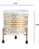 Golden motif white ceramic planter