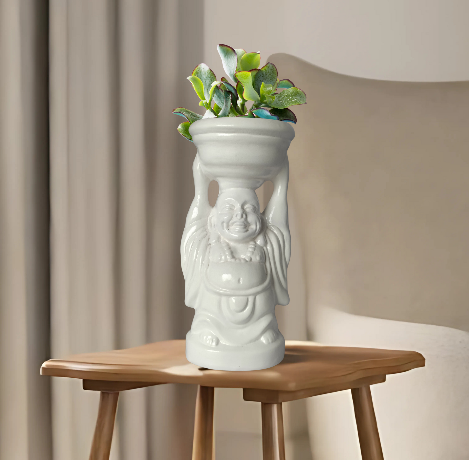 Laughing Buddha terracotta planter
