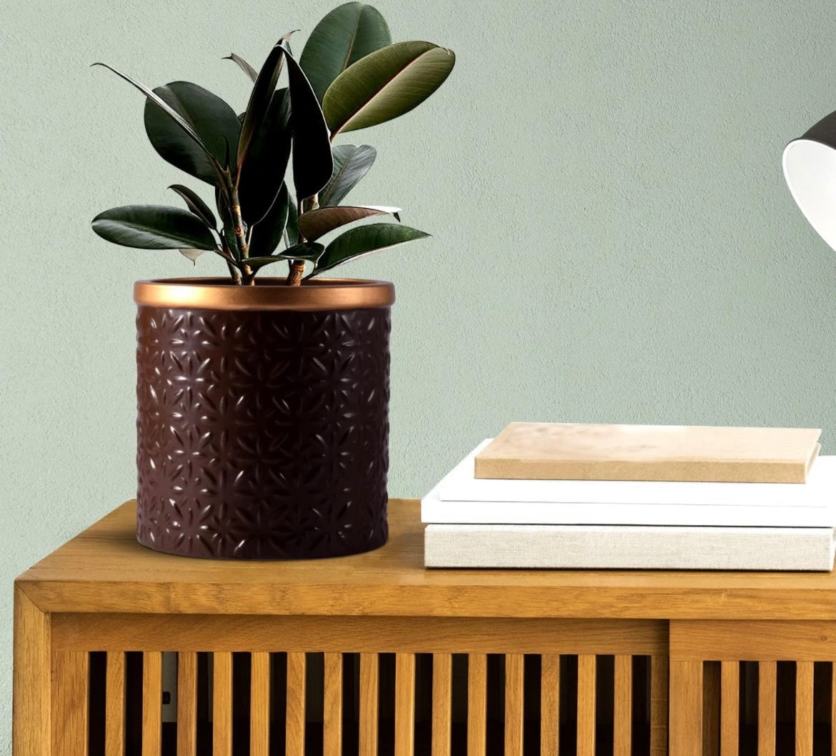 Brown and gold ceramic planter pot

