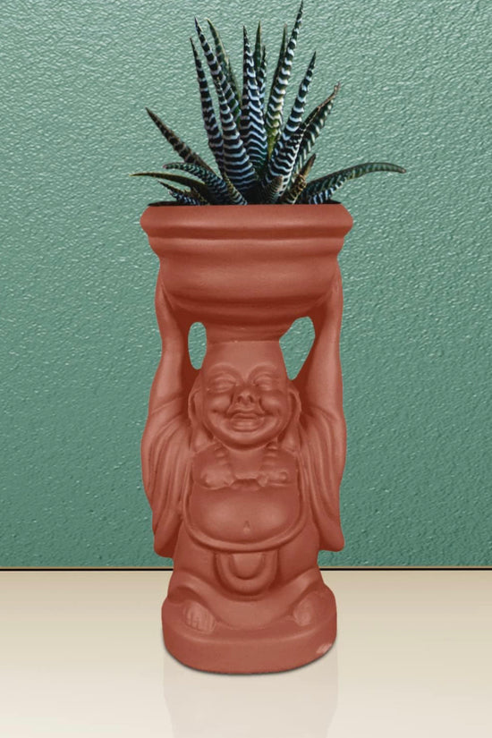 Laughing Buddha terracotta planter
