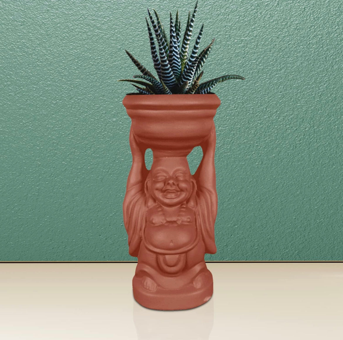 Laughing Buddha terracotta planter
