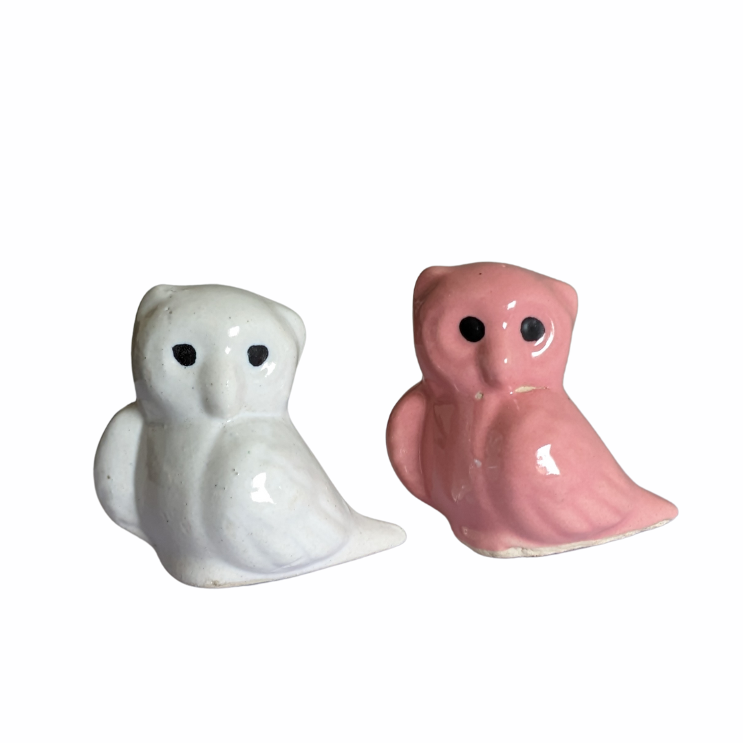 Set of 2 miniature owl statues for garden