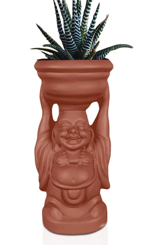 Laughing Buddha terracotta planter
