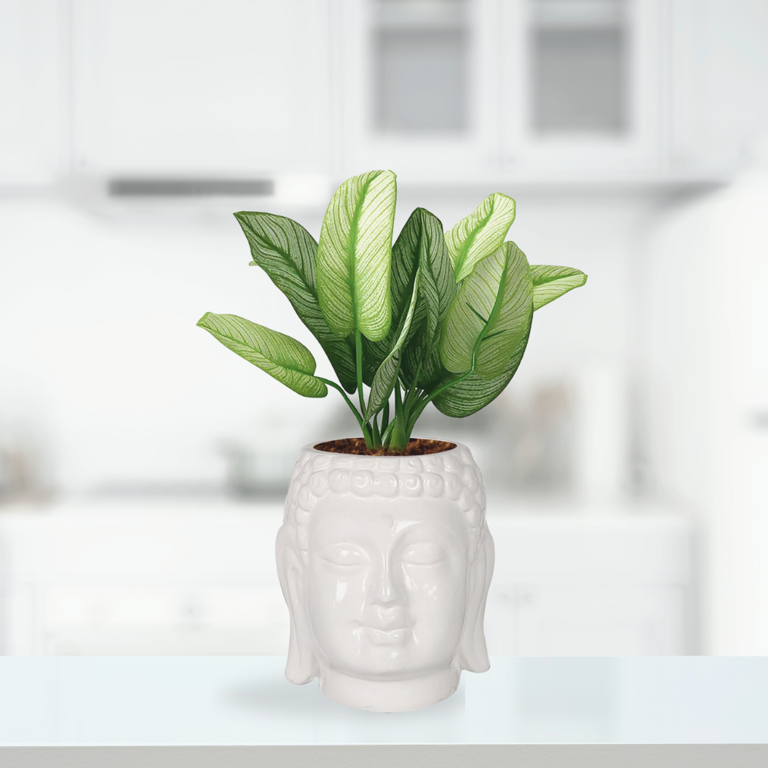 White Buddha ceramic pot for home decor
