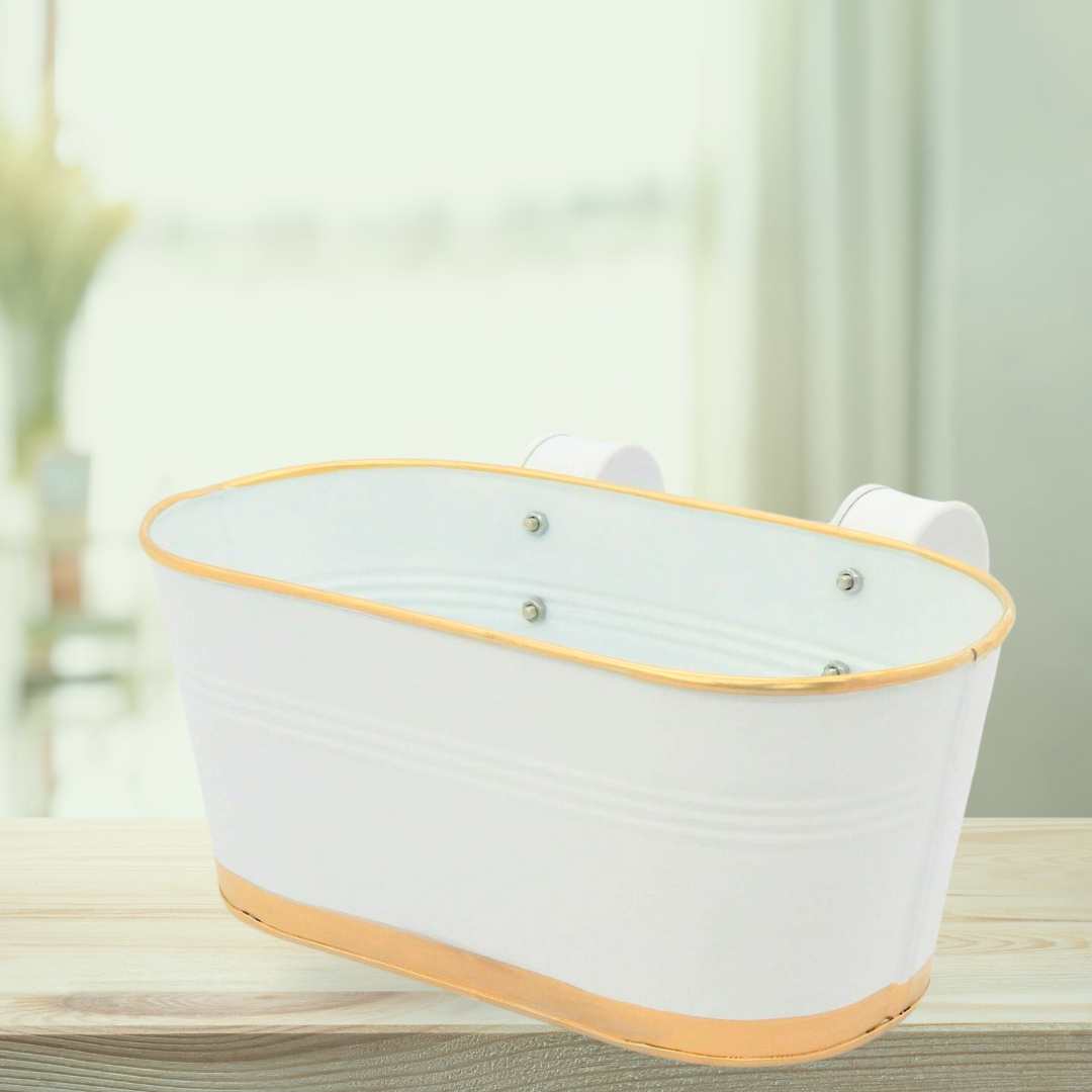 White railing pot for balcony plants
