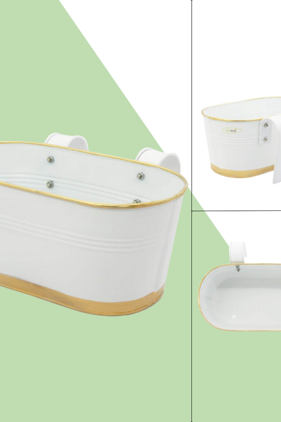 White railing pot for balcony plants
