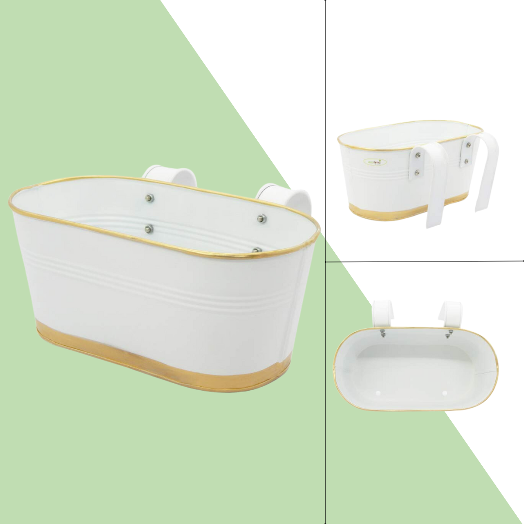 White railing pot for balcony plants
