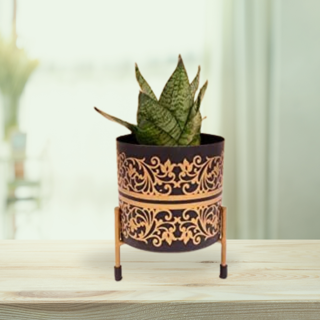 Black & gold motif ceramic planter
