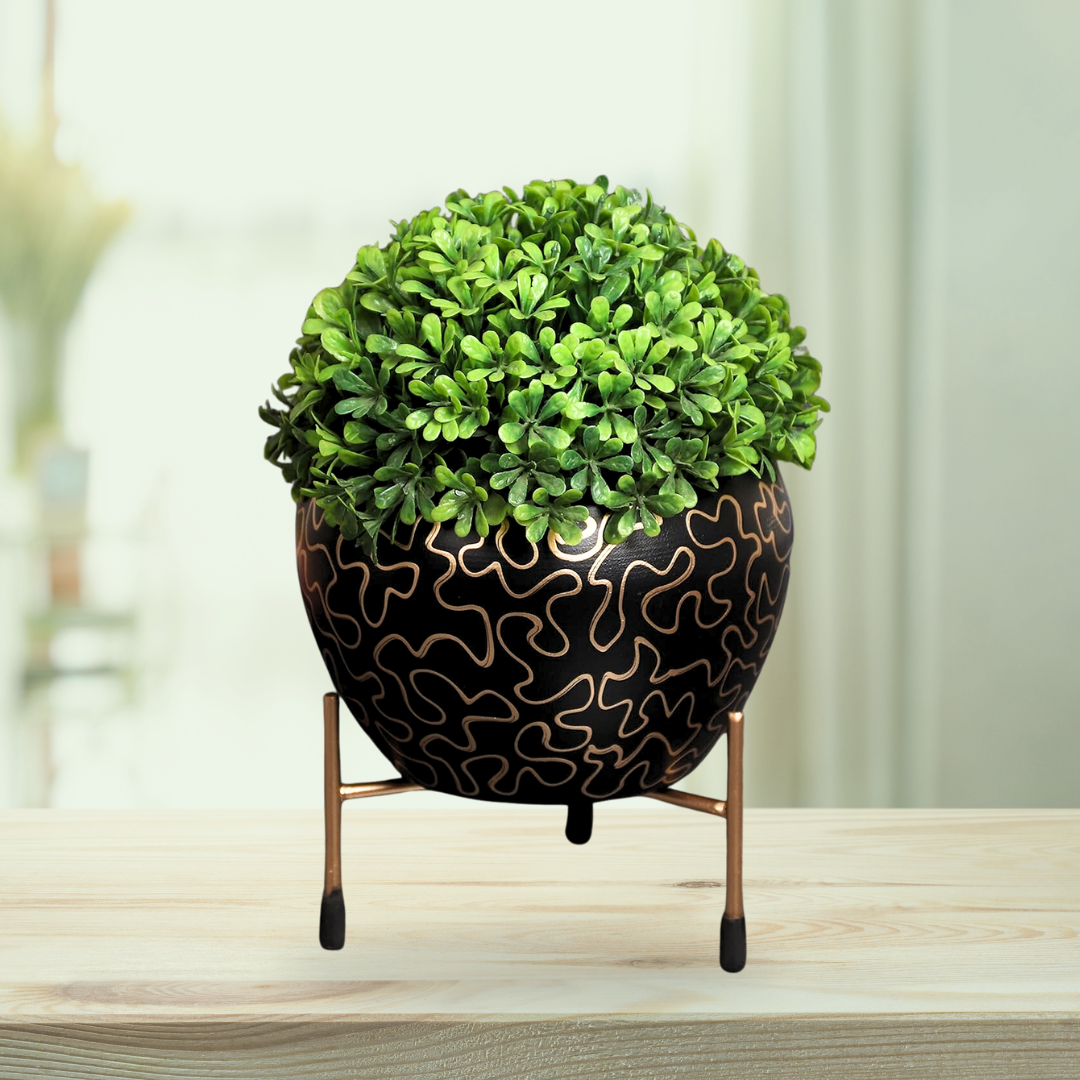 Apple-shaped decorative metal planter
