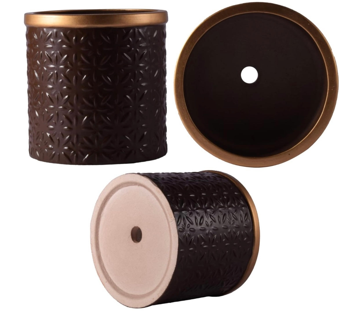 Brown and gold ceramic planter pot
