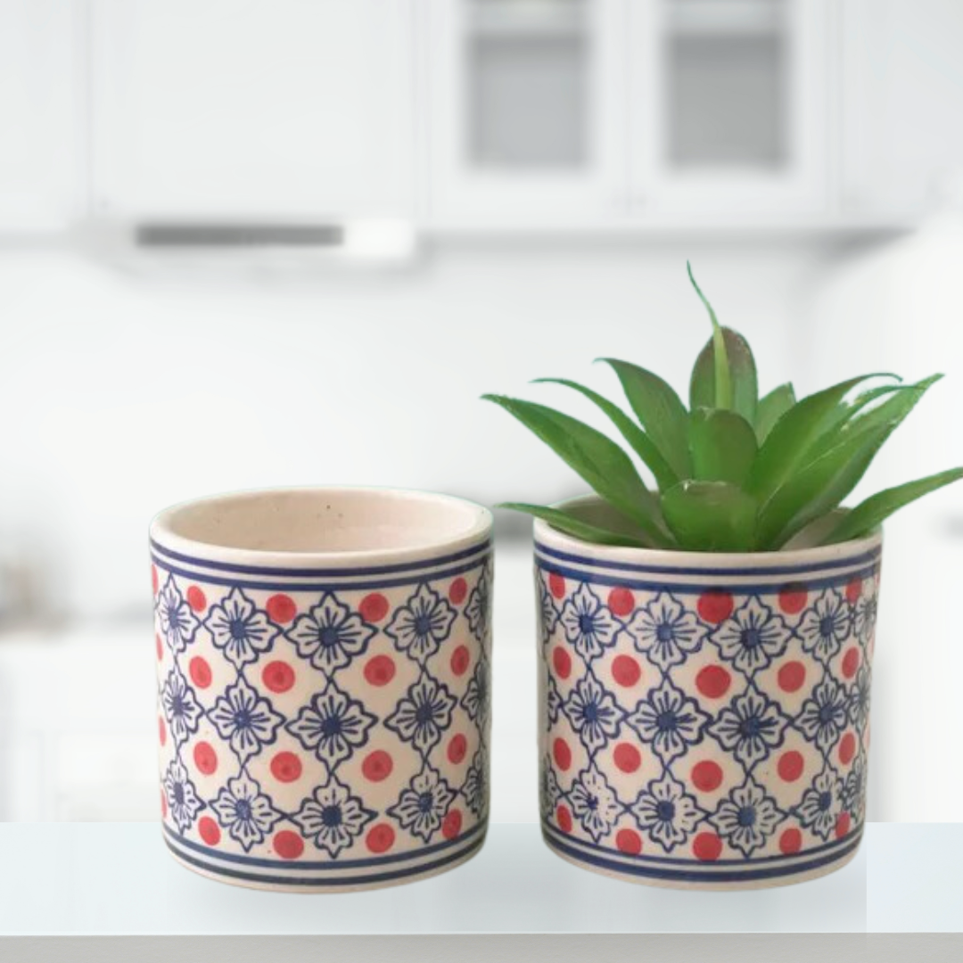 Floral geometric ceramic pot