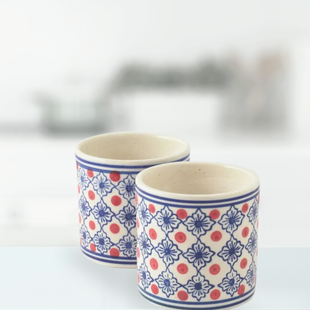Floral geometric ceramic pot