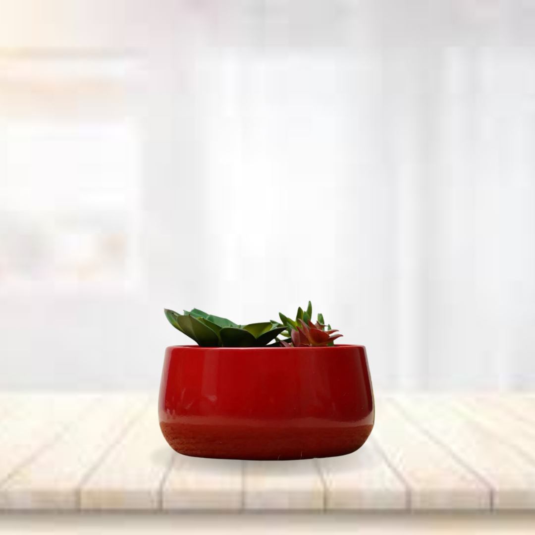Red metallic pot for home decor
