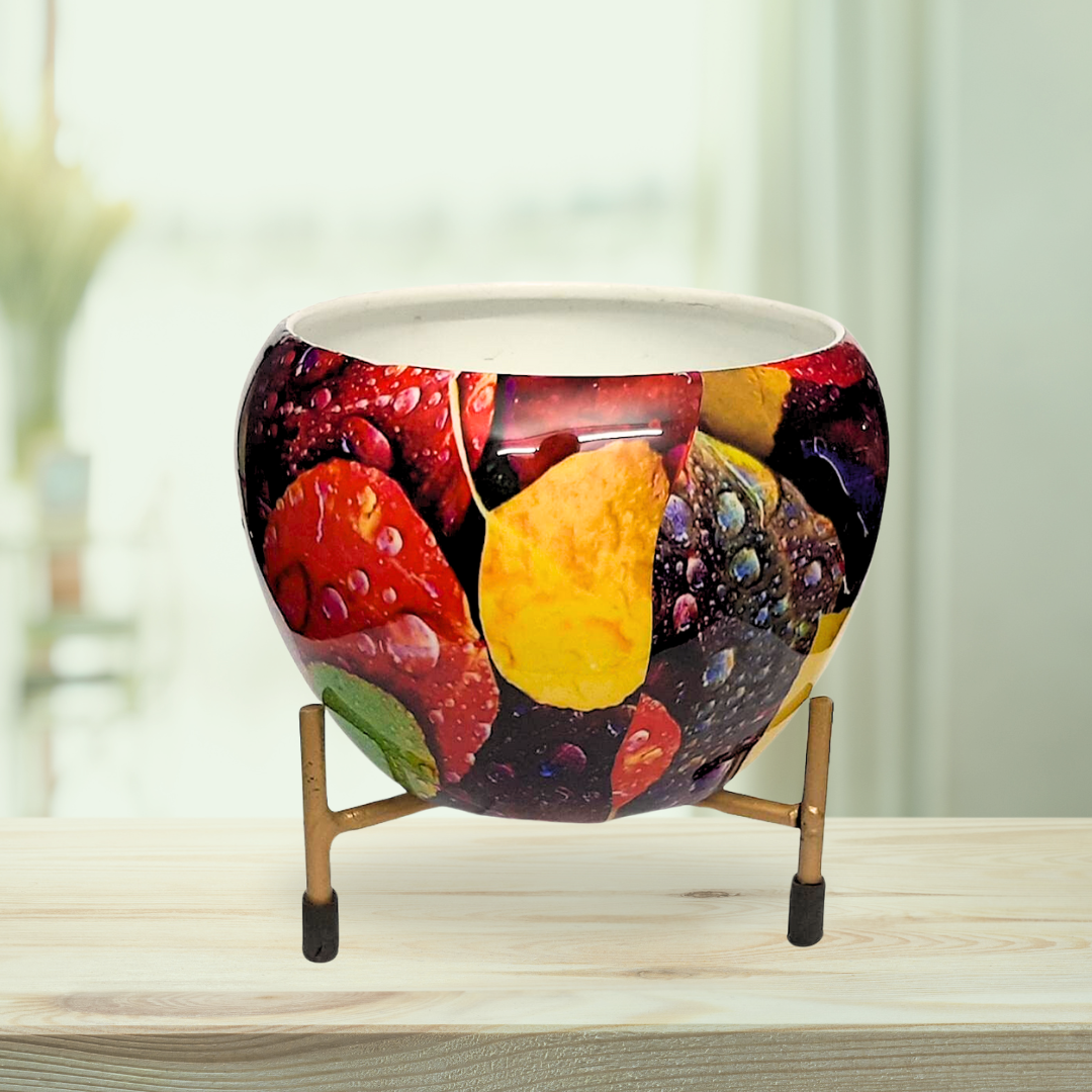 Gloss finish metal planter with stand