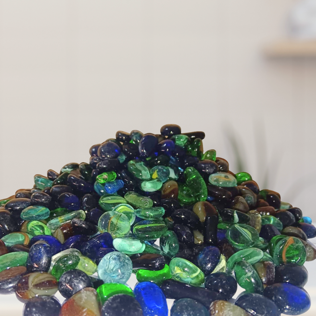 Mixed glass pebbles for home garden
