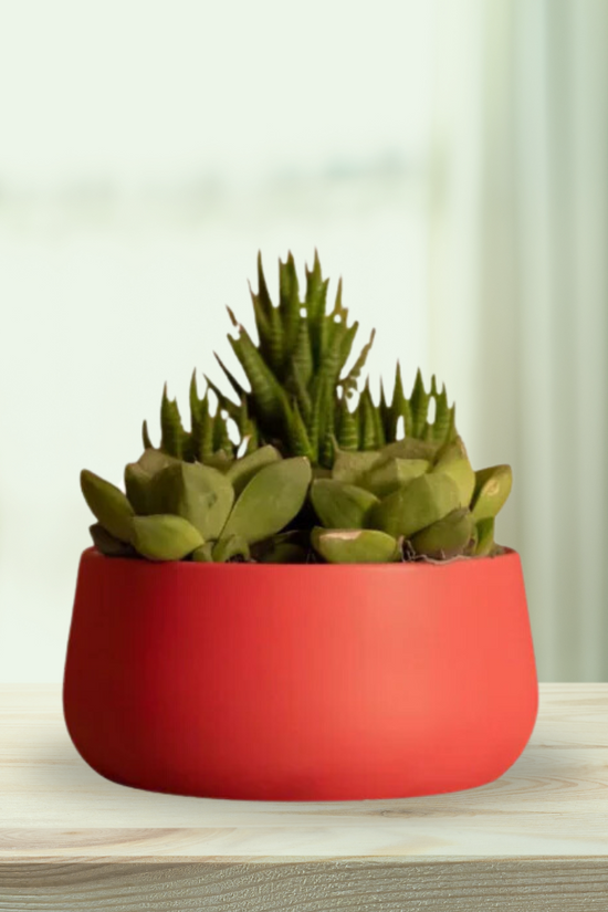 Red metallic pot for home decor
