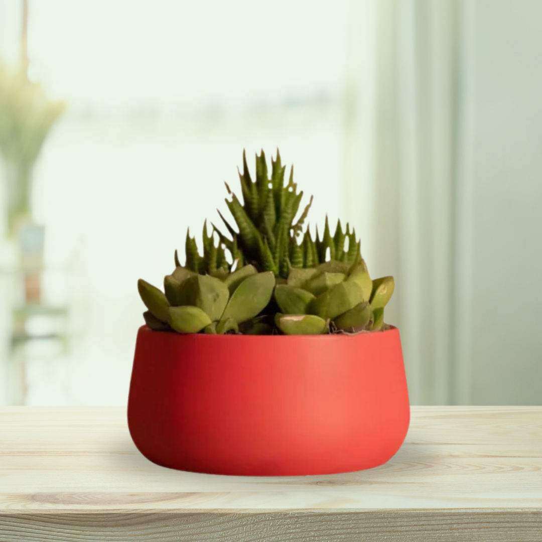 Red metallic pot for home decor

