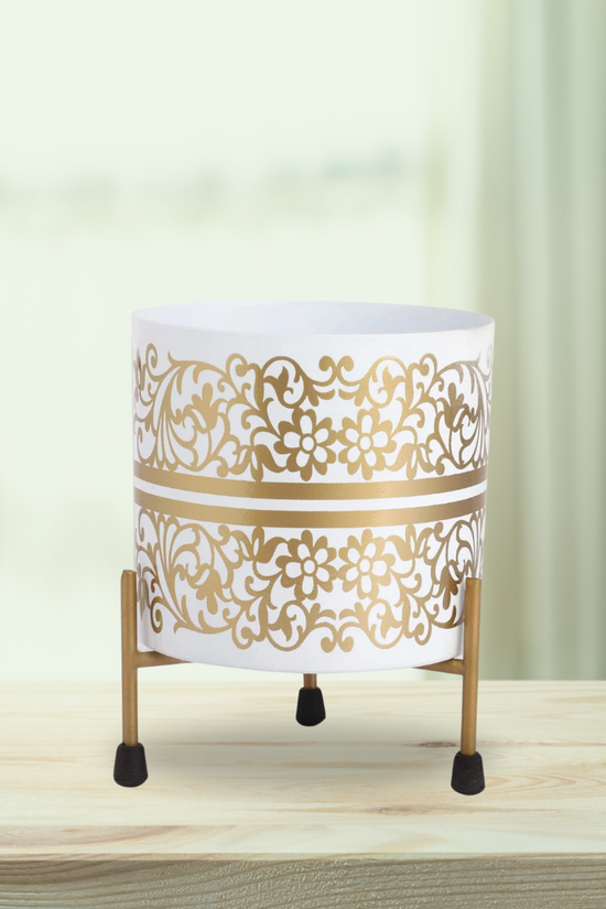 Golden motif white ceramic planter
