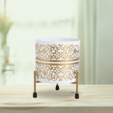 White with golden motif pot with stand | Elegant planter for home garden