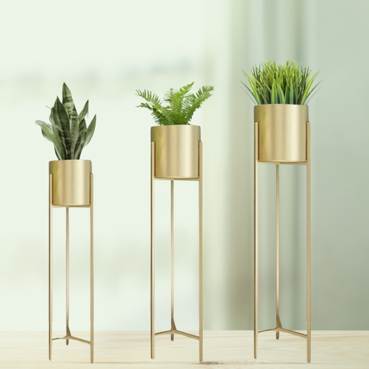 3-pot planter set with metal stand
