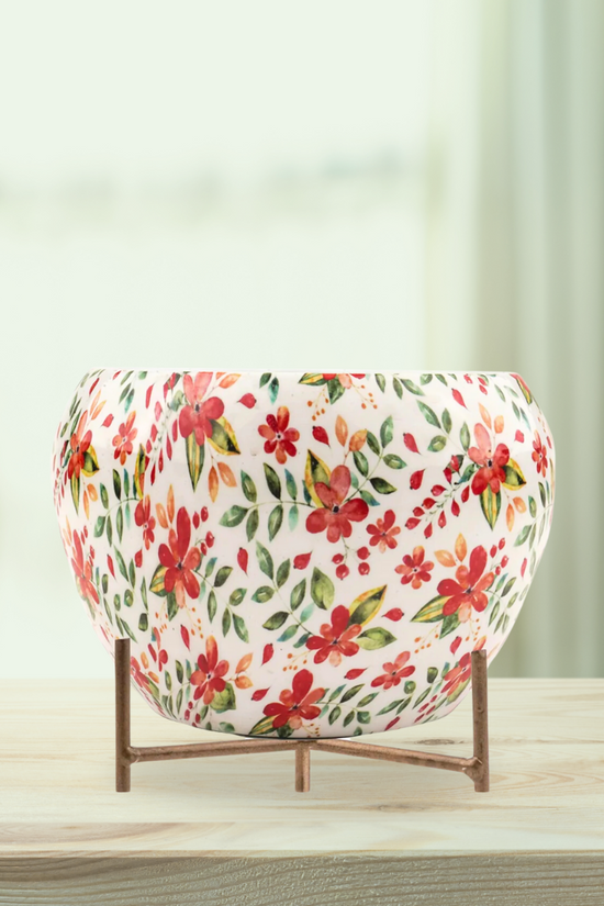 Floral print metal planter

