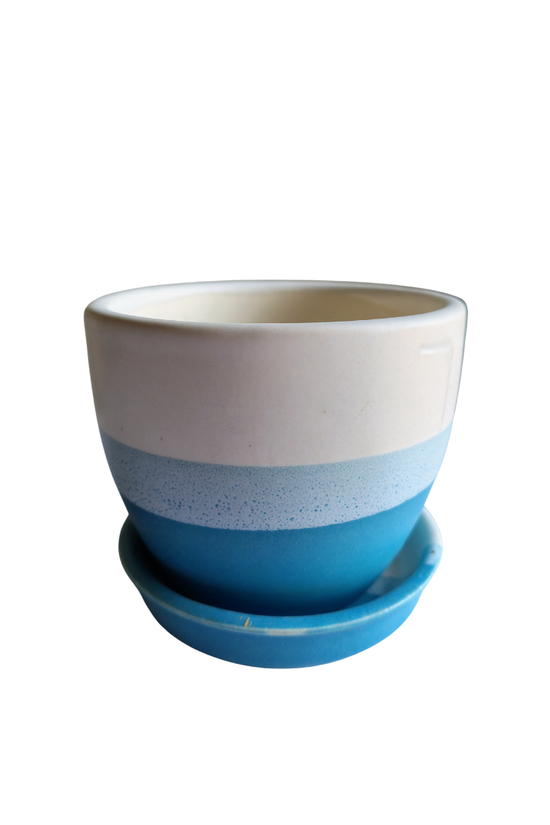 Blue gradient ceramic planter with drainage plate