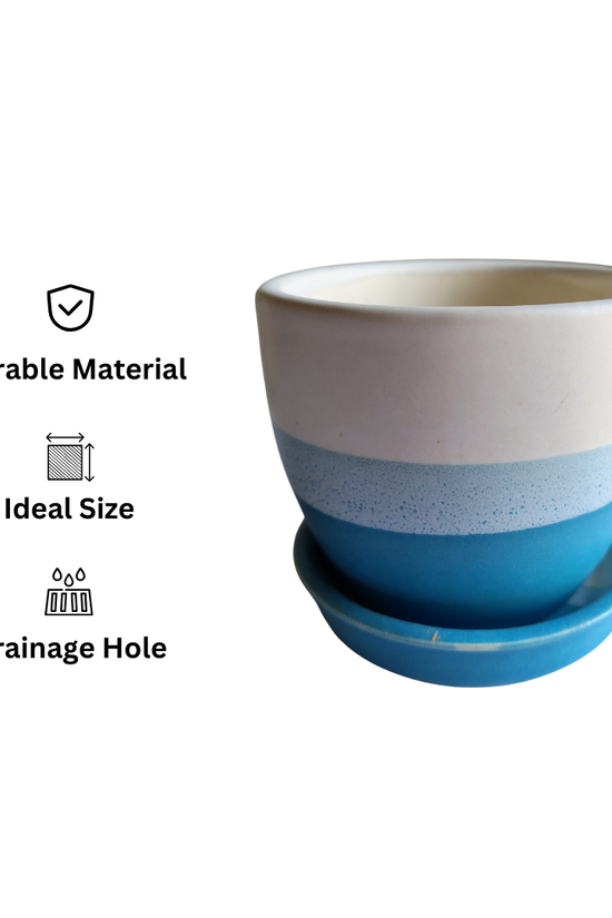 Blue gradient ceramic planter with drainage plate