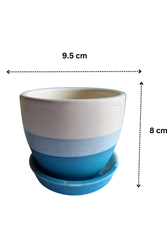 Blue gradient ceramic planter with drainage plate
