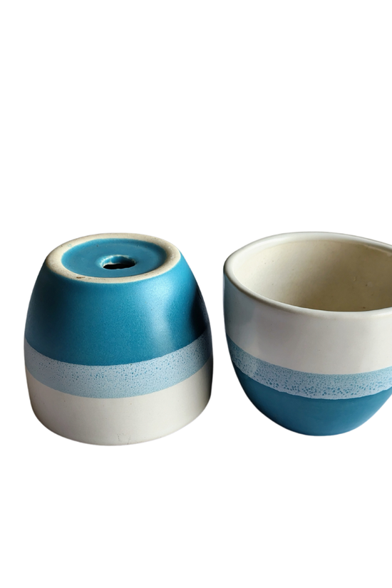 Blue gradient ceramic planter with drainage plate