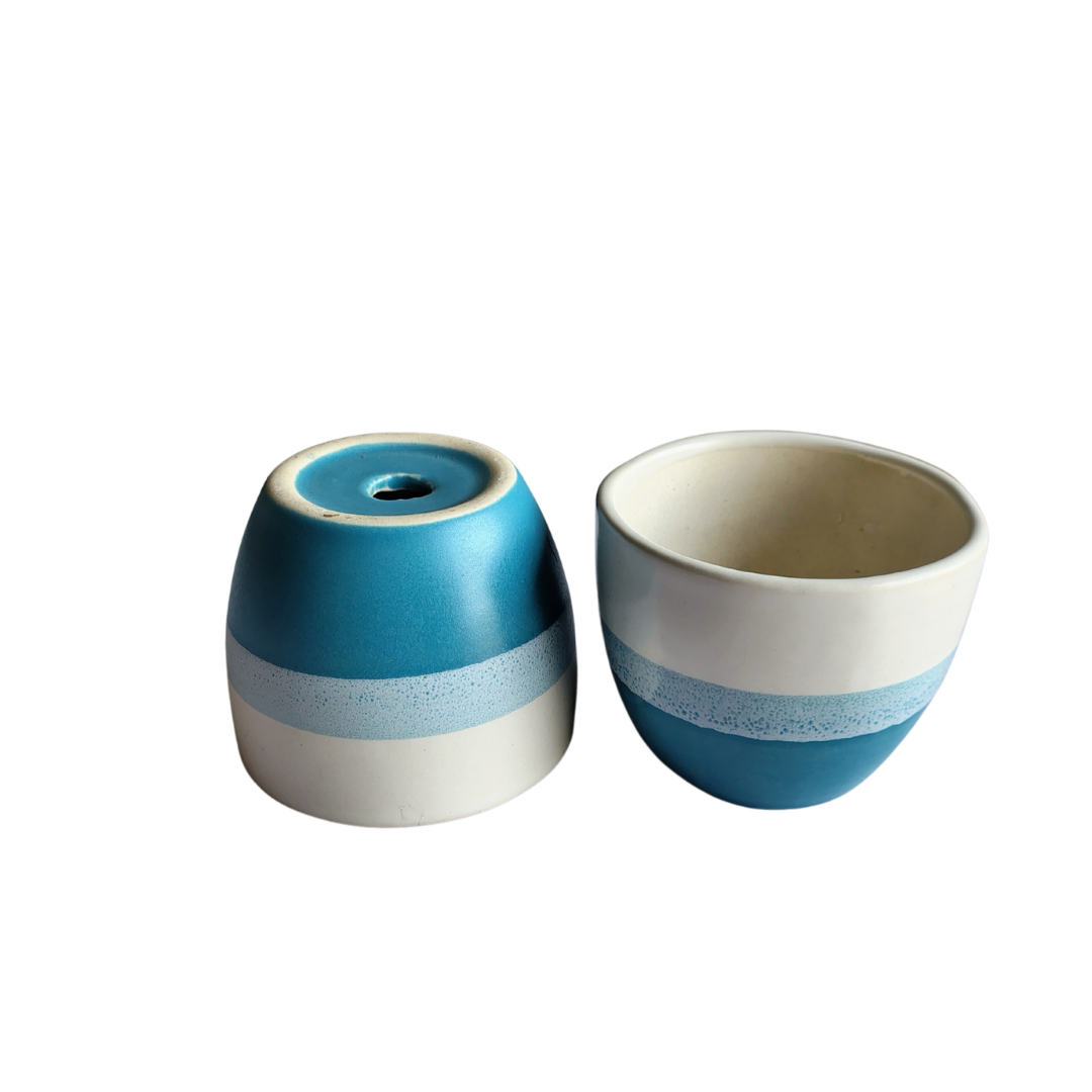 Blue gradient ceramic planter with drainage plate