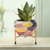 Multicolour Pebble Print Metal Pot with Stand By Gardengram