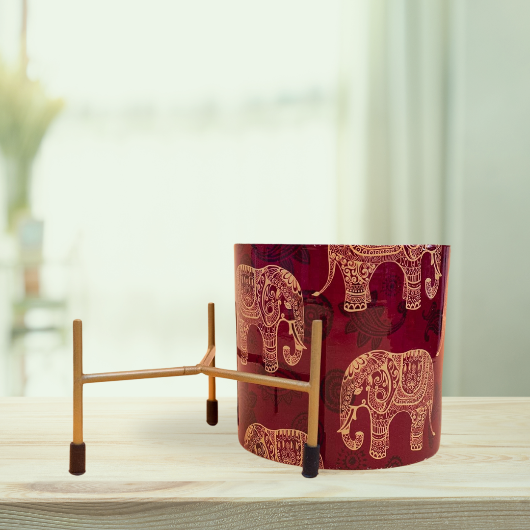 Red elephant print flower pot
