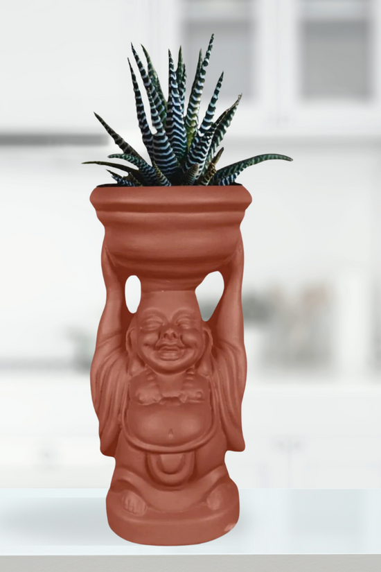 Laughing Buddha terracotta planter
