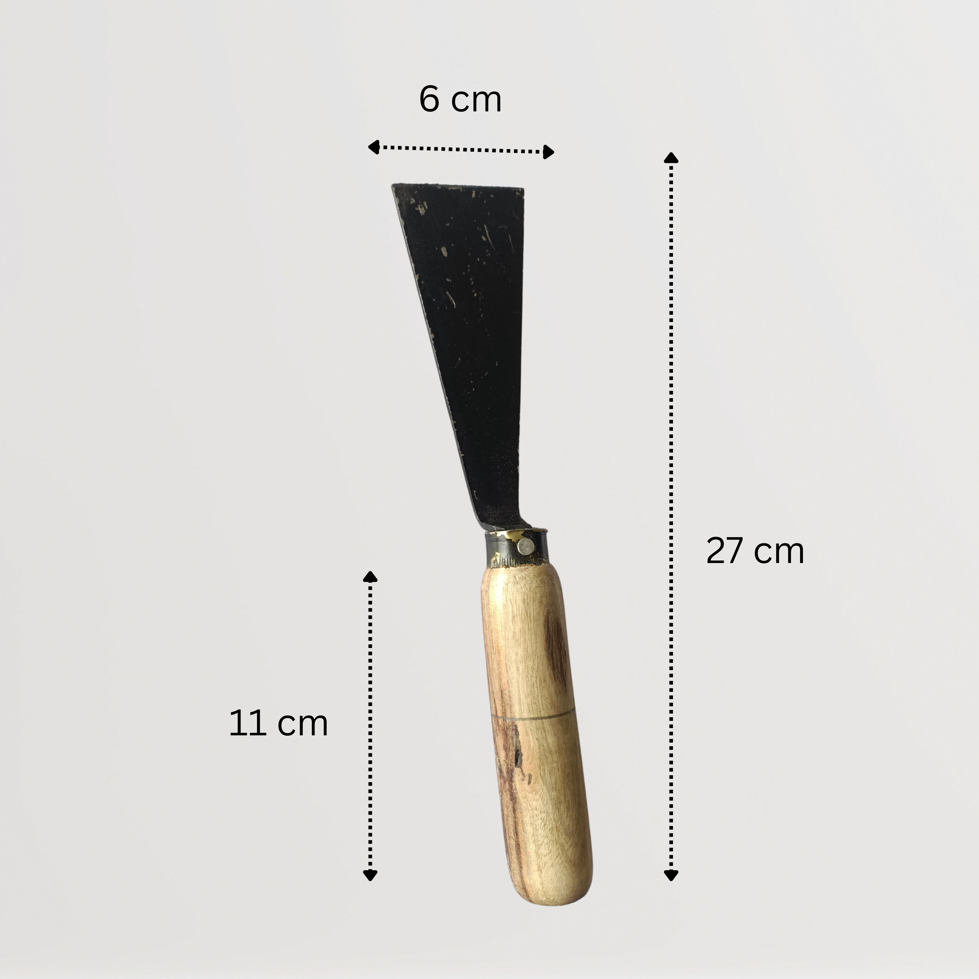 Wooden Khurpi – Pack of 1 (27 cm length, wooden handle) Handcrafted Garden Tool for Precision & Comfort | Traditional gardening tools | Eco-friendly gardening tools - dimension