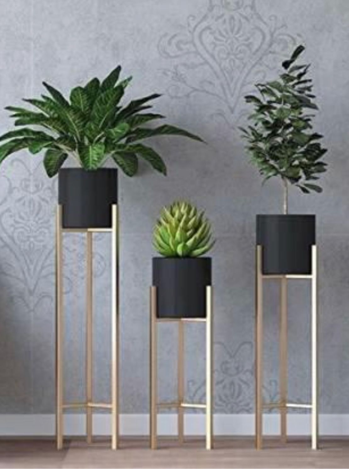 3-pot planter set with metal stand

