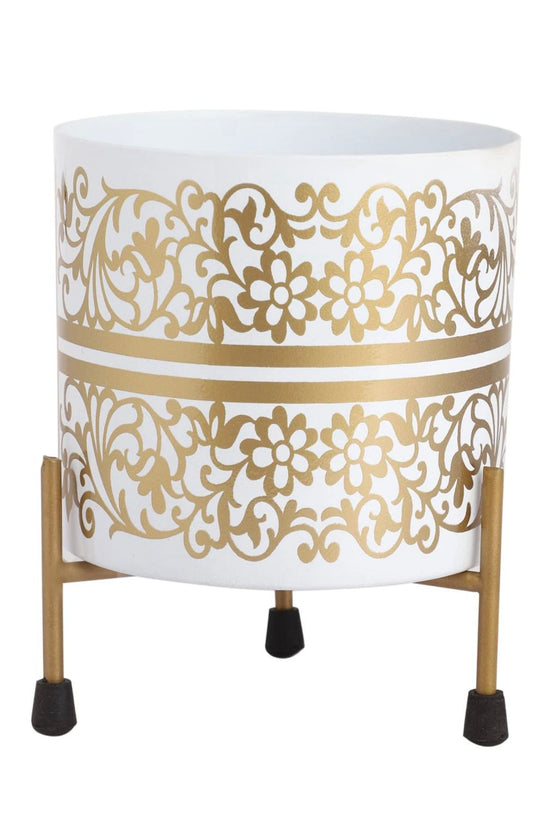 Golden motif white ceramic planter
