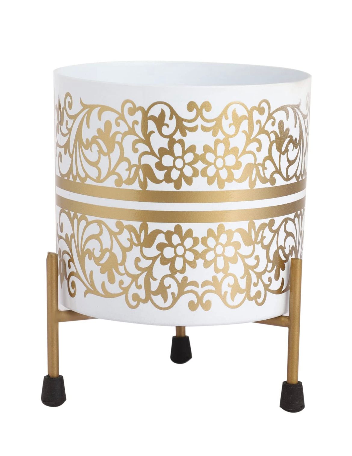 Golden motif white ceramic planter
