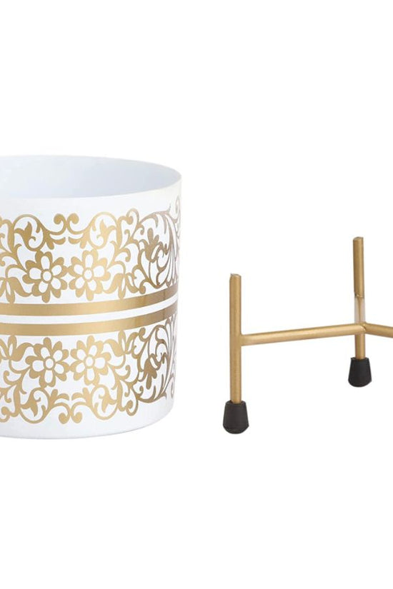 Golden motif white ceramic planter
