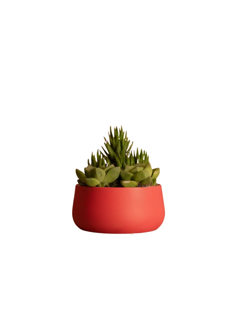 Red metallic pot for home decor
