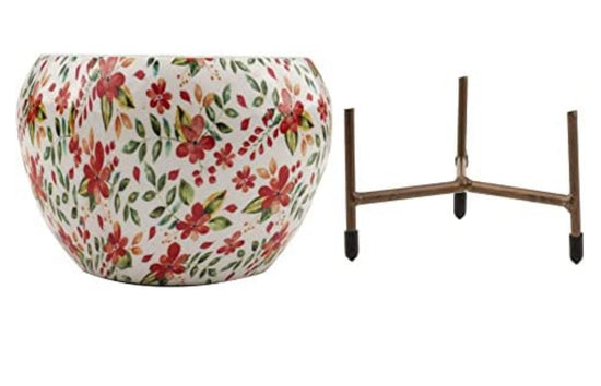 Floral print metal planter
