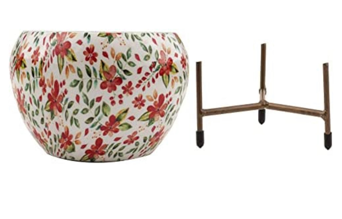 Floral print metal planter

