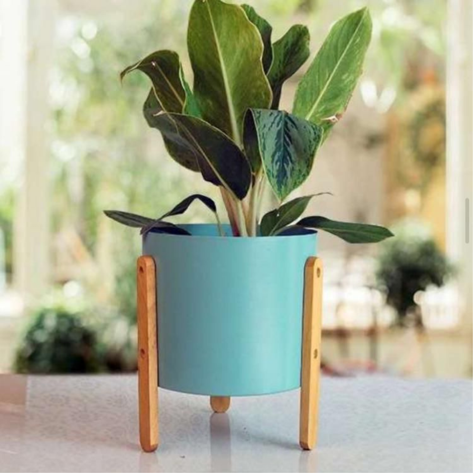 Powder blue metallic planter
