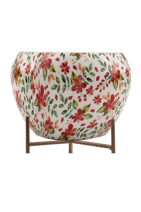 Floral print metal planter
