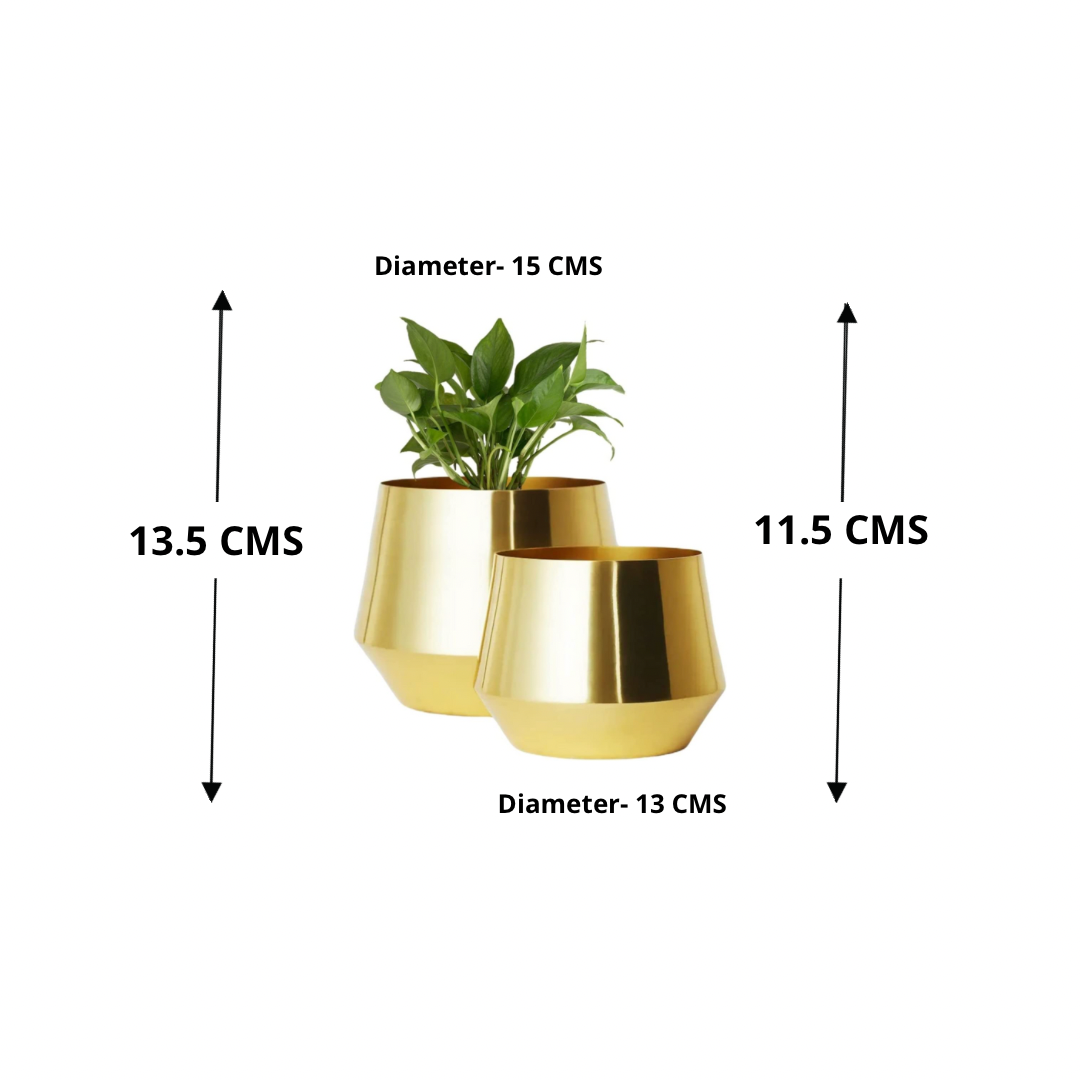 Set of 2 golden metal pots
