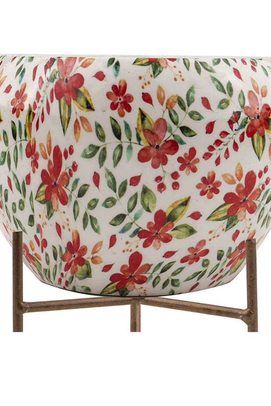 Floral print metal planter
