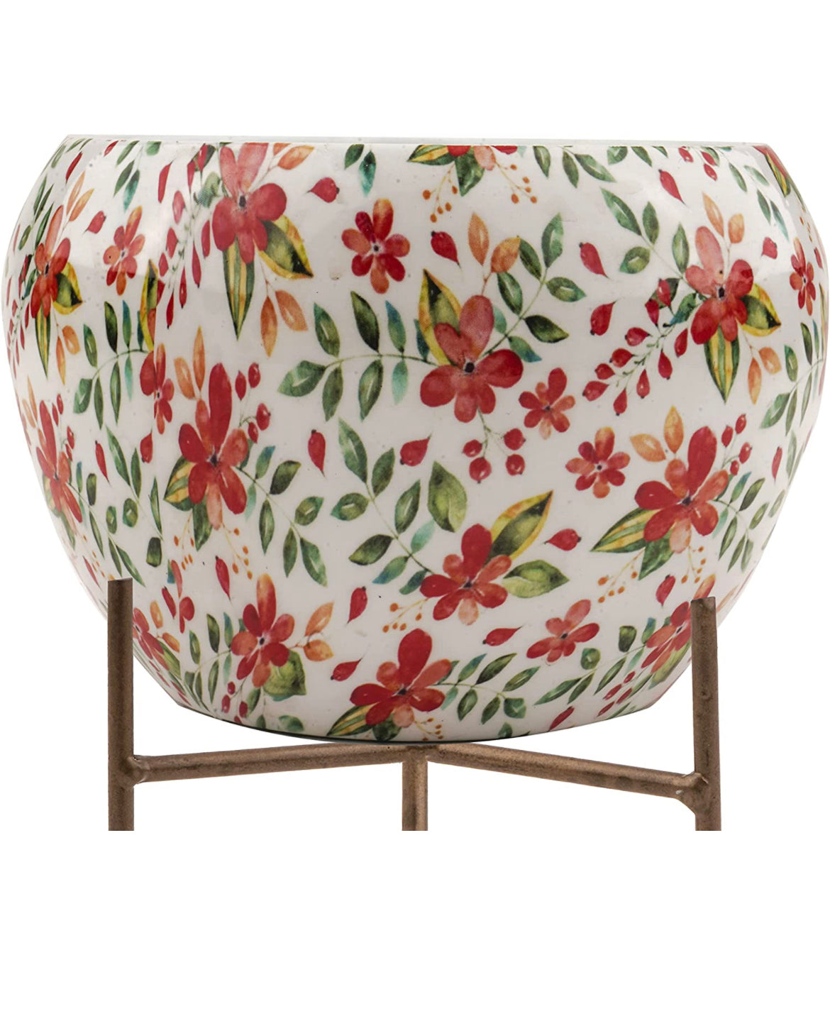 Floral print metal planter
